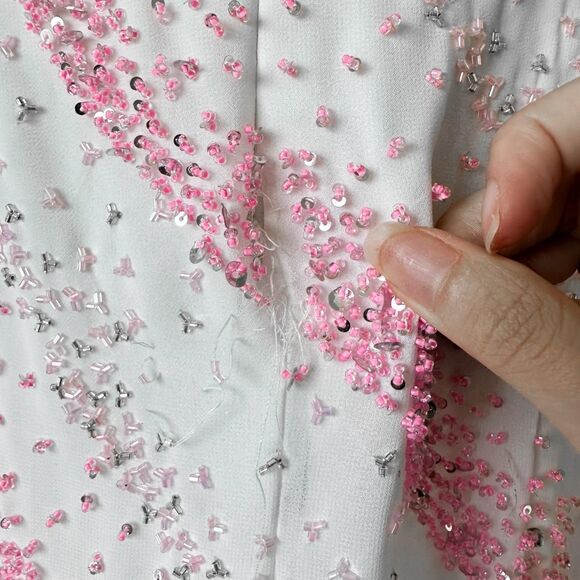 Vintage White Pink Beaded Strapless Bodycon Maxi Prom Dress Size S/M - Picture 8 of 8